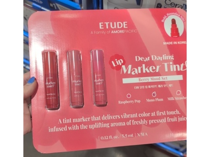 Etude Dear Darling Lip Marker Tint Set, Berry Mood Set, 0.12 fl oz/3.5 mL, 3 Count