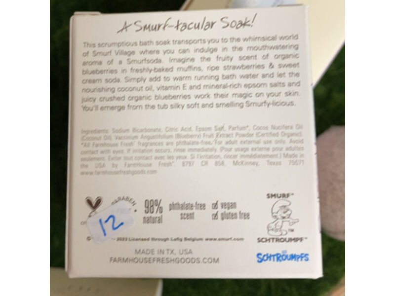 Farmhouse Fresh Smurfsoda Soothing Bath Soak Moisturizing Fizzer, Organic Blueberries + Smurfy Fortune, 4.2 oz/119 g