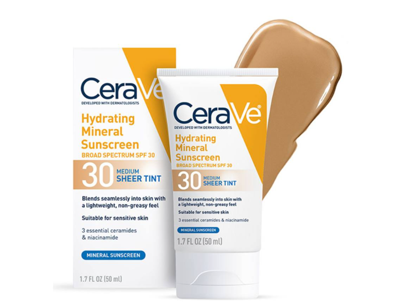 CeraVe Hydrating Mineral Sunscreen, SPF 30 Medium Sheer Tint, 1,7 fl oz/50 mL