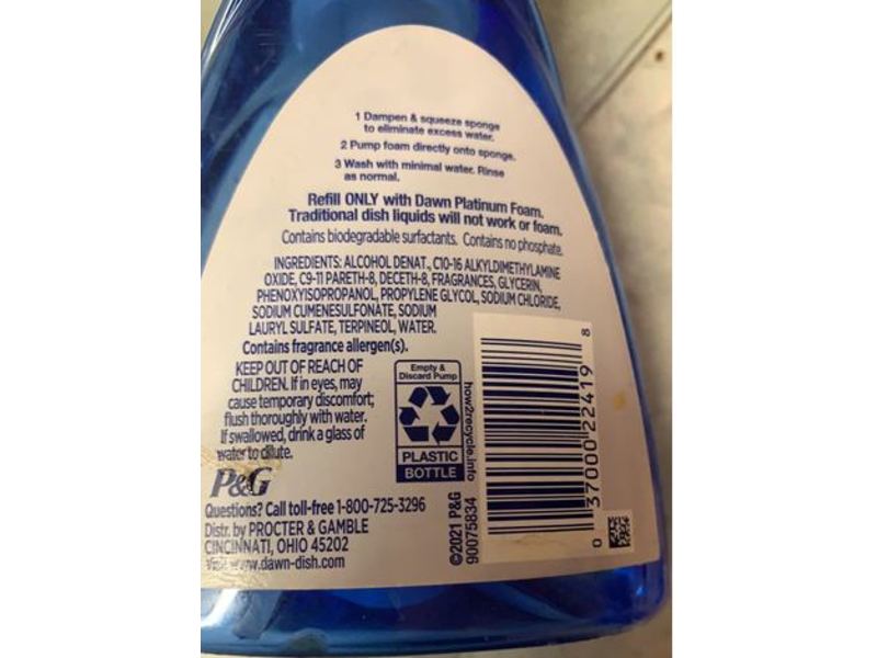 Dawn Ultra Dishwashing Foam, Platinum,, 10.1 fl oz/300 mL