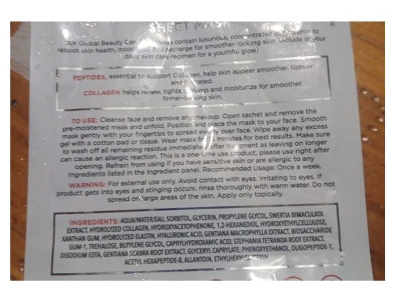 Global Beauty Care Firming Sheet Mask, Peptides & Collagen, 25 mL