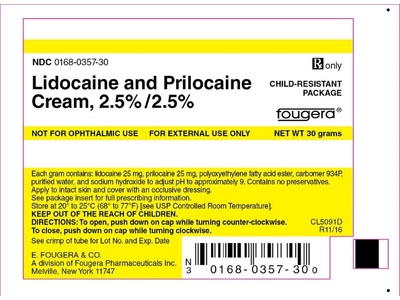 Lidocaine and Prilocaine Cream, 2.5%/2.5%, 30 g, Fougera (Rx)