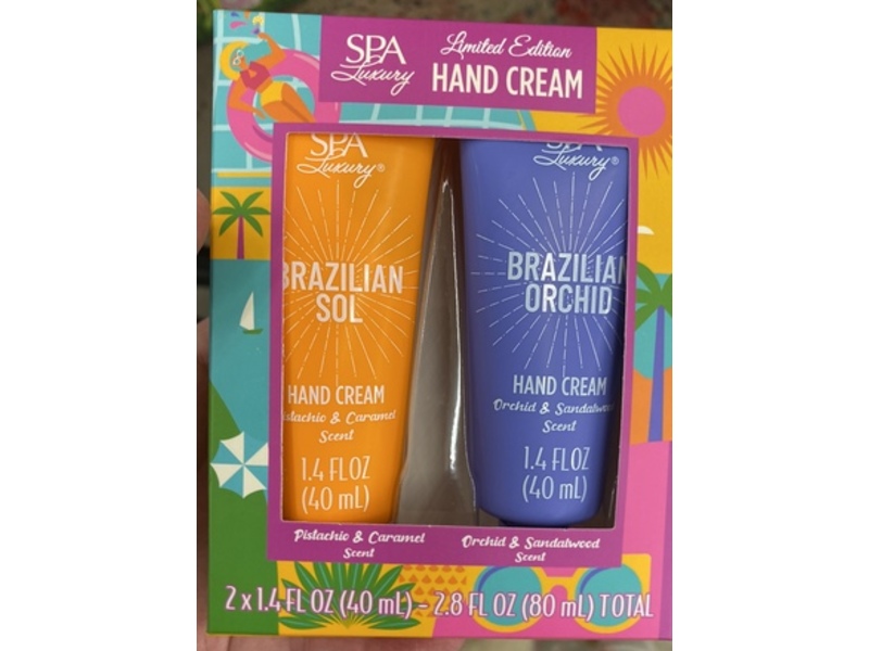 SPA Luxury Brazilian Sol + Brazilian Orchid Hand Cream Set, Pistachio & Caramel + Orchid & Sandalwood Scents, 1.4 fl oz/40 mL