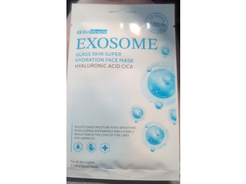 BioMiracle Exosome Glass Skin Super Hydration Face Mask, Hyaluronic Acid, Cica, 20 g