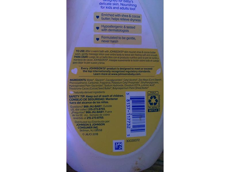 Johnson's Skin Nourish Lotion, Shea & Cocoa Butter, 16.9 fl oz/500 mL