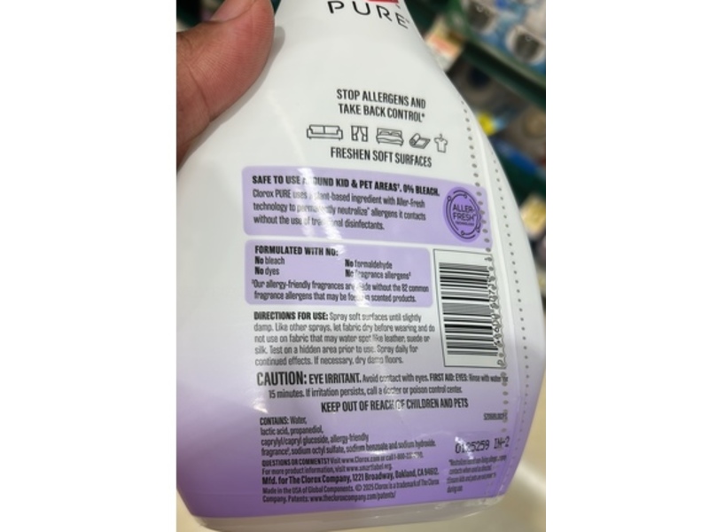 Clorox Pure Allergen Neutralizer Fabric & Carpet Spray, Nighttime Calm, 26 fl oz/769 mL