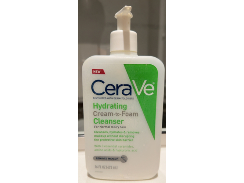 CeraVe Hydrating Cream-To-Foam Cleanser, 3 Essential Ceramides + Amino Acid & Hyaluronic Acid, 16 fl oz/473 mL