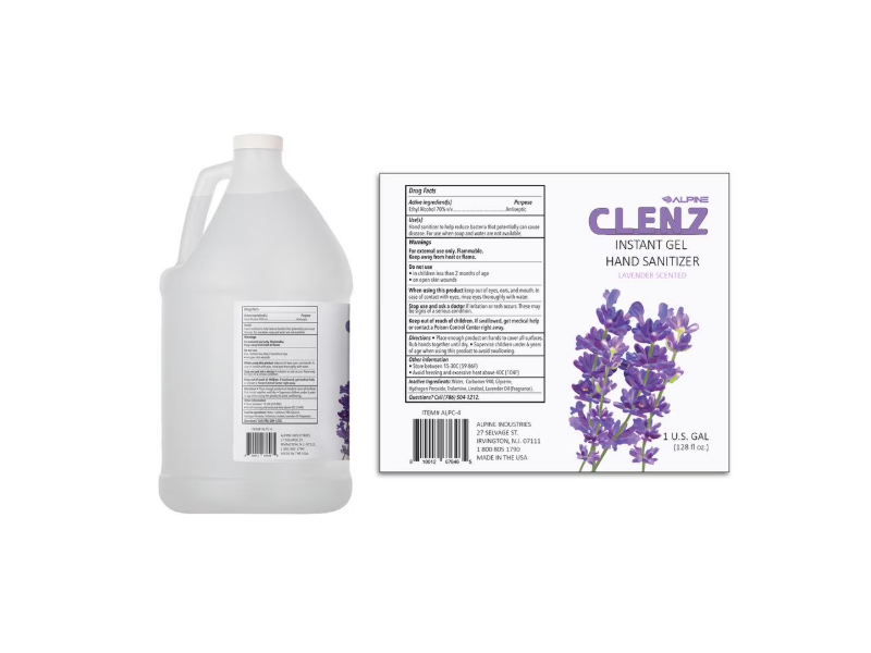 Alpine Industries Clenz Instant Gel Hand Sanitizer, Lavender, 128 fl oz