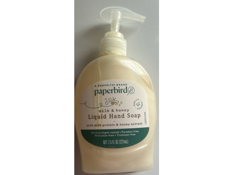 Paperbird Liquid Hand Soap, Milk & Honey, 7.5 fl oz/221 mL
