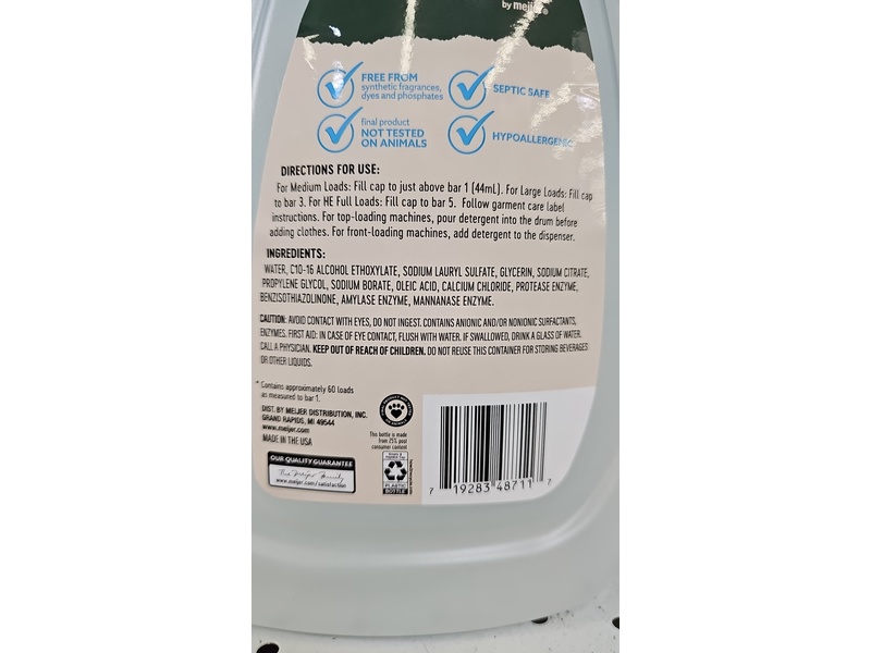 True Goodness By Meijer Laundry Detergent, Free & Sensitive, 60 Loads, 90 fl oz/ 2.66 L