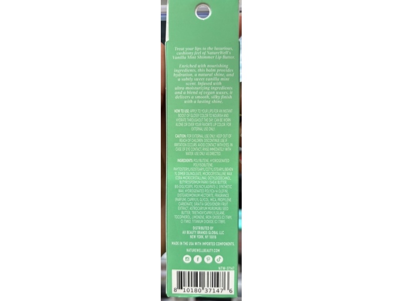 NatureWell Shimmer Lip Butter, Vanilla Mint, 0.53 oz/15 g