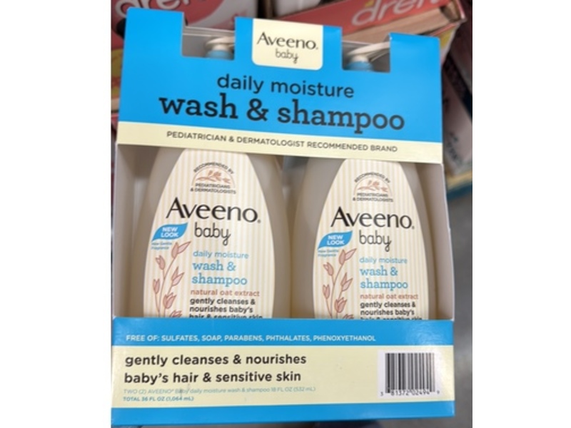 Aveeno Baby Daily Moisture Wash & Shampoo, 18 fl oz/532 mL, Pack Of 2