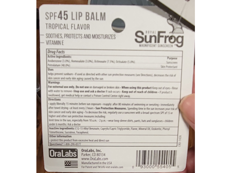 Royal Sunfrog Magnificent Sunscreen Lip Balm, Tropical Flavour, SPF 45, 0.15 fl oz/4.25 g, Pack Of 2