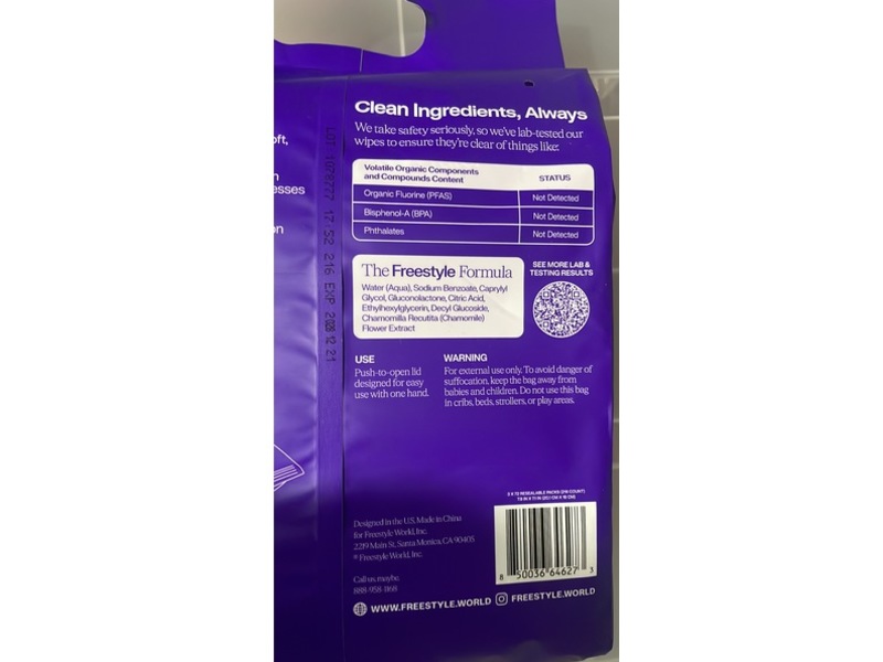 Freestyle Ultra Clean Water Wipes, Fragrance Free, 216 Count