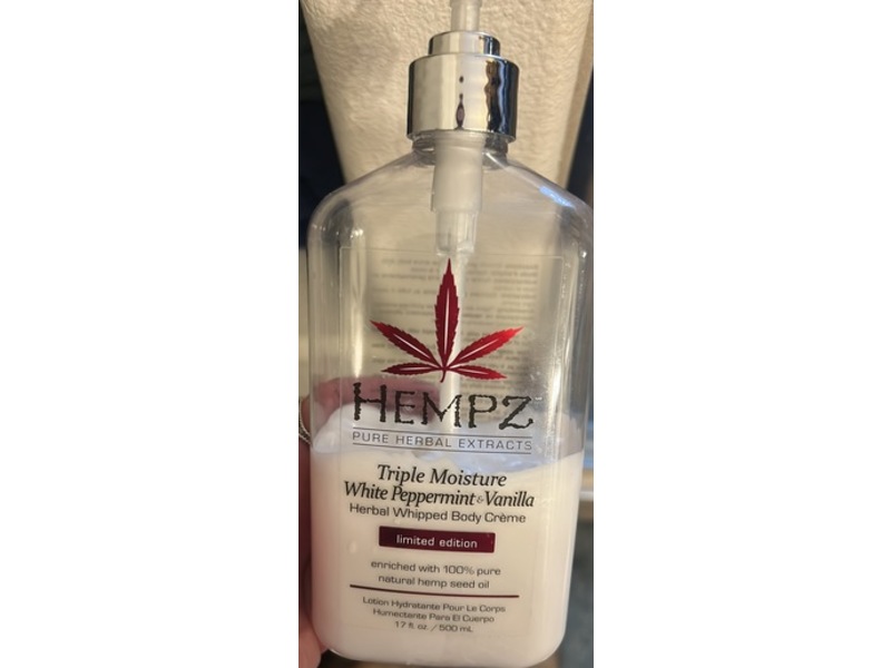 Hempz Triple Moisture Herbal Whipped Body Cream, White Peppermint & Vanilla, 17 fl oz/500 mL