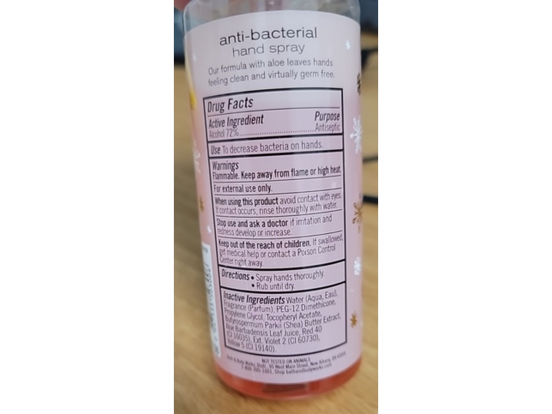 Bath & Body Works Anti-Bacterial Hand Spray, Twisted Peppermint, 3 fl oz/88 mL