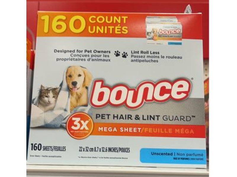 Bounce Pet Hair & Lint Guard Mega Sheet, Unscented, 160 Count