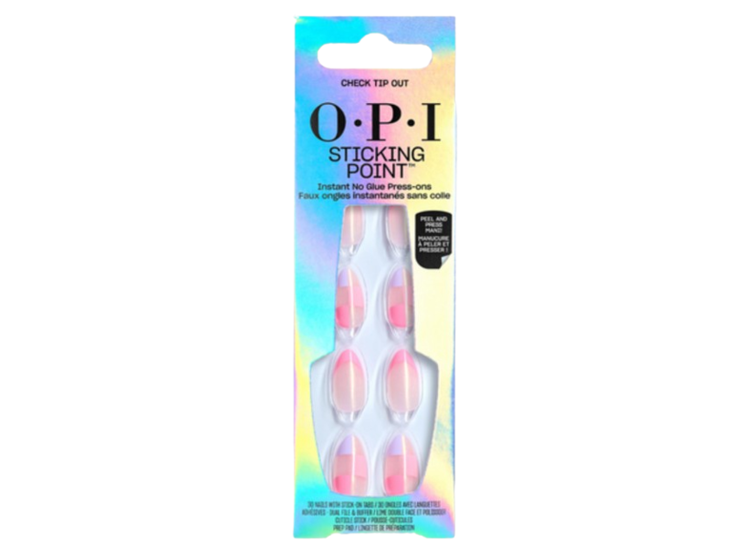 O.P.I Sticking Point Instant No Glue Press-on Long Length Nails, Check Tip Out, 30 Count