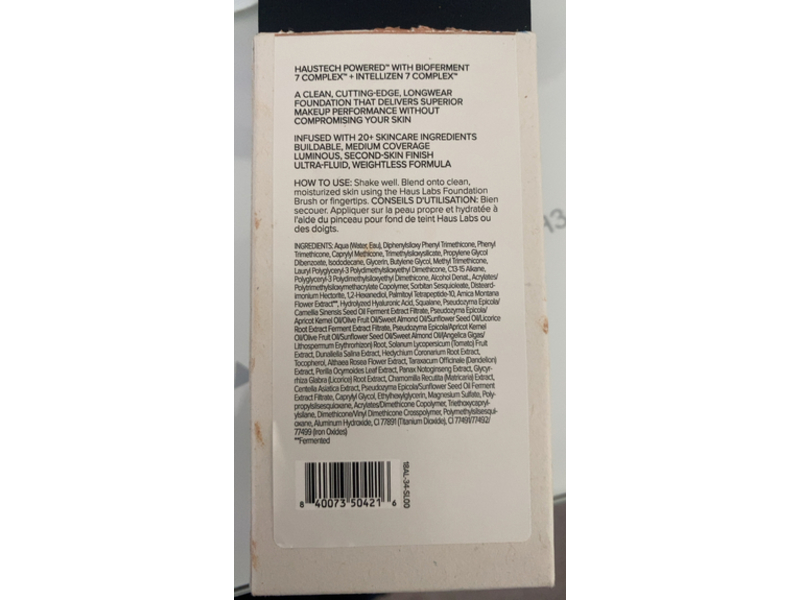 Haus Labs Tricolone Skin Tech Foundation, 220 Light Medium Warm, 1 fl oz/30 mL