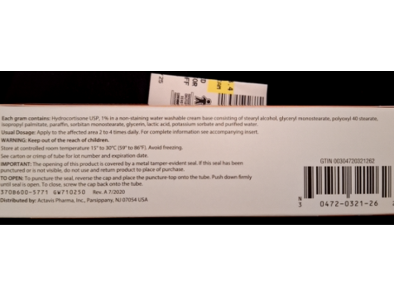 Hydrocortisone Cream, 1%, 1 oz/28.4 g, Actavis