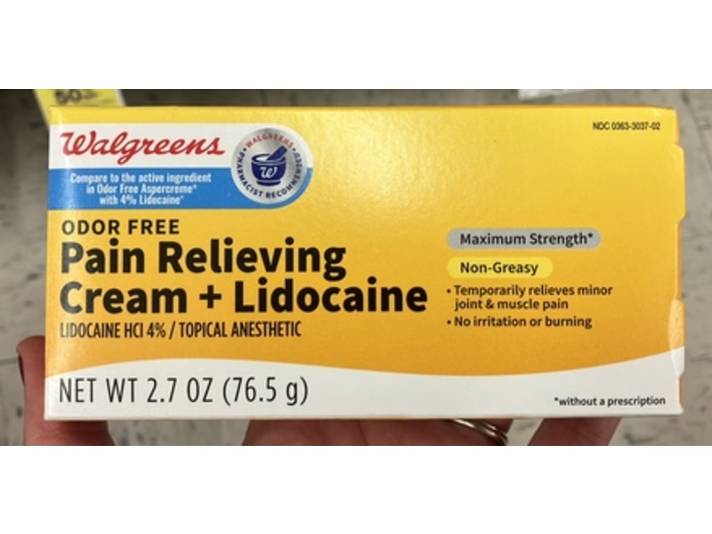Walgreens Pain Relieving Cream + Lidocaine, 2.07 fl oz/76.5 g