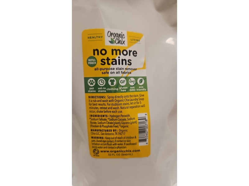 Organic Chix No More Stains All-Purpose Stain Remover, 32 fl oz/946 mL