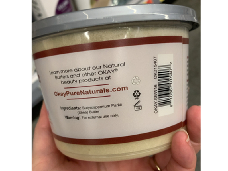 Okay Pure Natural African Shea Body Butter, White Smooth, 13 oz/368 g