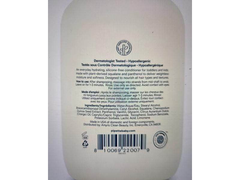 Pipette Daily Nourishing Conditioner, Orange + Vanilla, 11.2 fl oz/330 mL