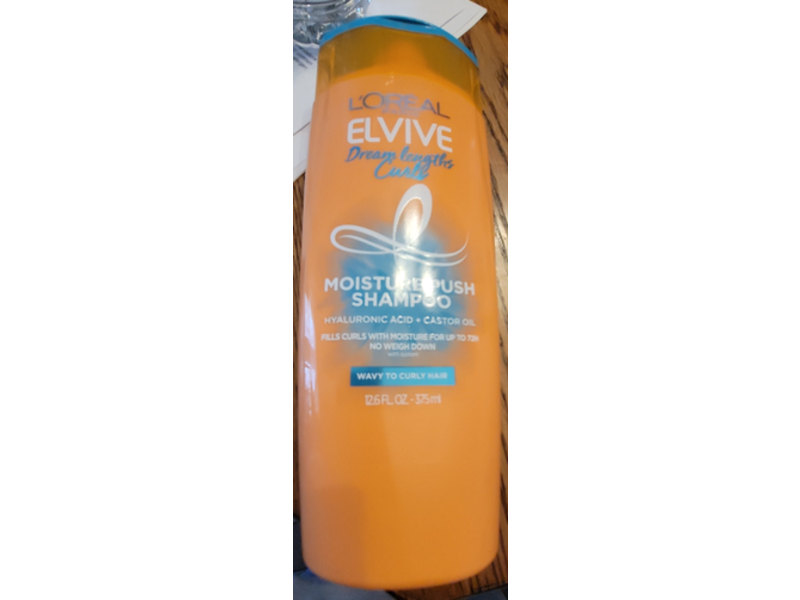 L'Oreal Paris Elvive Moisture Push Shampoo, Hyaluronic Acid + Castor Oil, 12.6 fl oz/375 mL