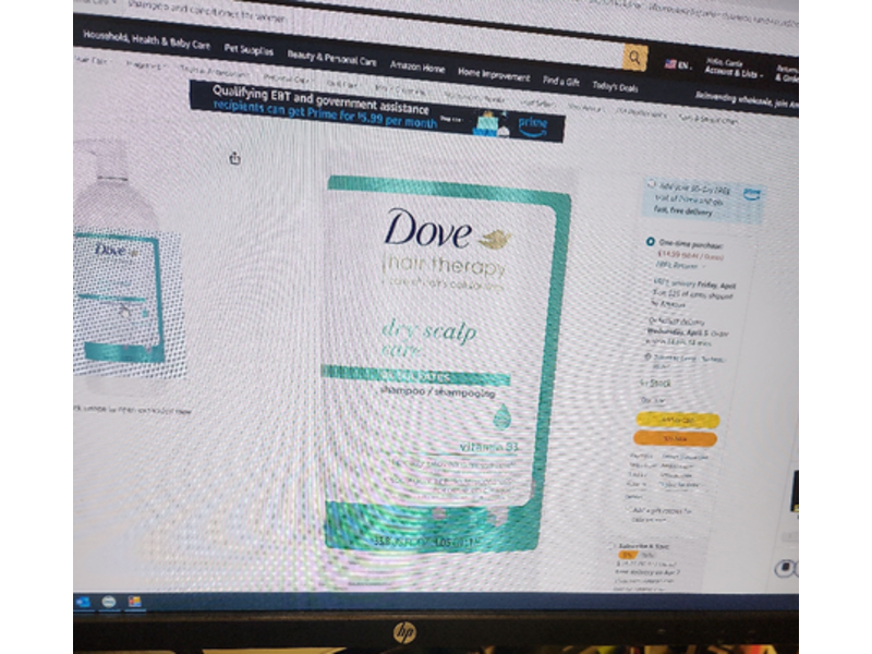 Dove Dry Scalp Care Shampoo, Vitamin B3, 33.8 fl oz/1.05 L