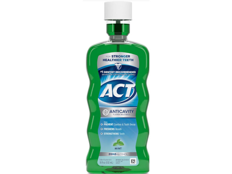 ACT Anticavity Fluoride Mouthwash, Mint, 18 fl oz/532 mL, Pack Of 2