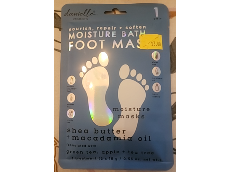 Danielle Creations Moisture Bath Foot Mask, Shea Butter + Macadamia Oil, 0.56 oz/16 g, 1 Pair