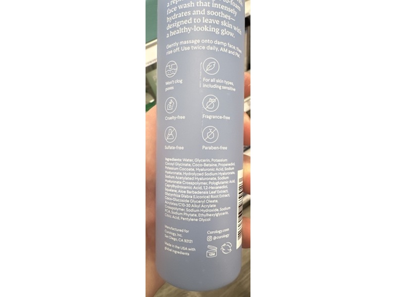 Curology Hydro+ Foaming Gel Facial Cleanser, 5 fl oz/150 mL