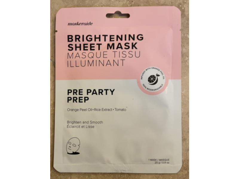 Maskeraide Brightening Sheet Mask, Orange Peel Oil + Rice Extract + Tomato, 0.9 oz/25 g, 1 Count