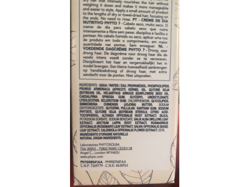 Phyto7 Paris Nourishing Day Cream, 1.69 fl oz/50 mL