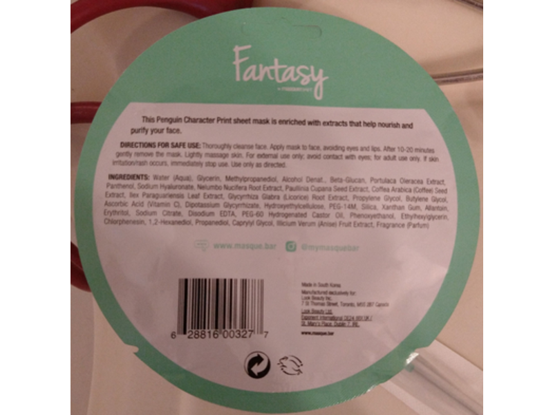 Masquebar Fantasy Purifying Sheet Mask, Penguin, 0.7 fl oz/21 mL