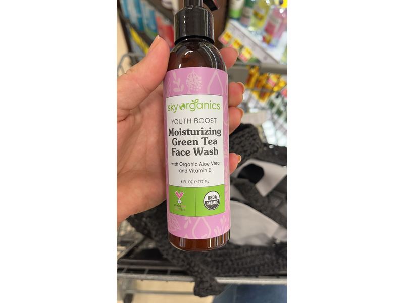 Sky Organics Youth Boost Moisturizing Green Tea Face Wash for Face USDA Certified Organic to Cleanse, Moisturize & Refresh, 6 fl. Oz