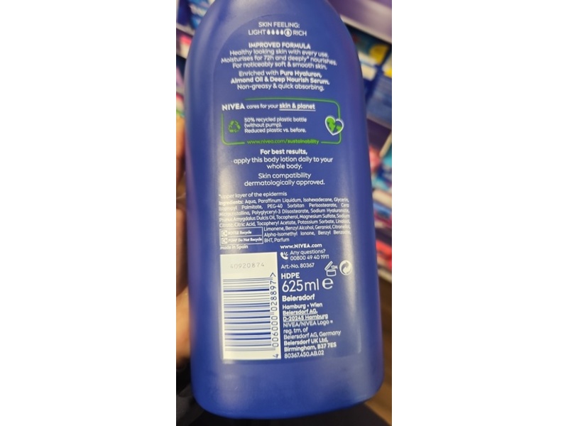 Nivea Rich Nourishing Body Lotion, 625 mL