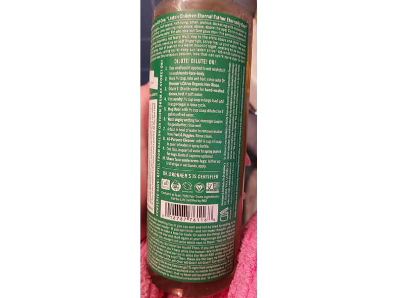 Dr. Bronner's 18-In-1 Pure-Castile Soap, Hemp Almond, 16 fl oz/473 mL