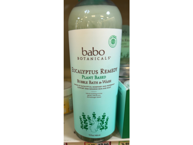 Babo Botanicals Plant Based Bubble Bath & Wash, Eucalyptus + Rosemary & Peppermint, 15 fl oz/450 mL
