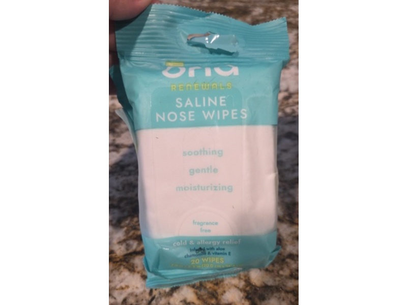 Ona Renewals Saline Nose Wipes, Fragrance Free, 20 Count, Pack Of 3
