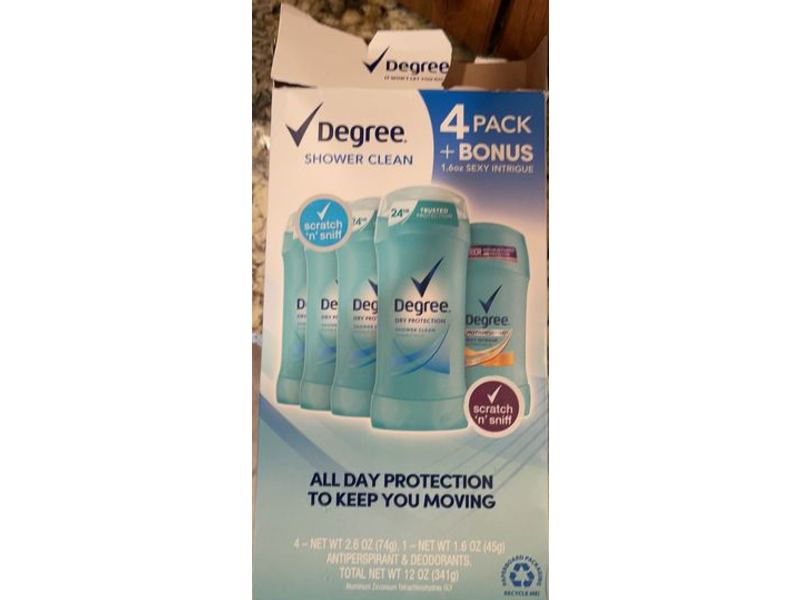 Degree All Day Protection Antiperspirant Deodorant Stick, Shower Clean, 1.6 oz/45 g, Pack Of 4