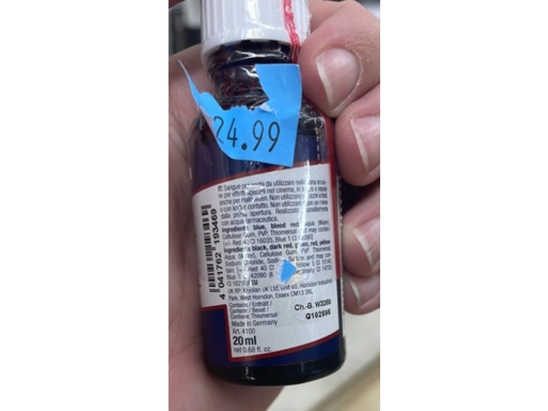 Kryolan Professional Makeup Eye Blood, Blood Red, 20 mL