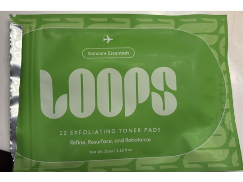 Loops Exfoliating Toner Pads, 1.18 fl oz/35 mL, 12 Count