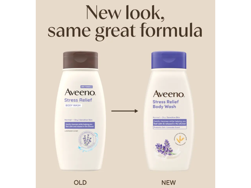 Aveeno Stress Relief Body Wash, Prebiotic Oat + Lavender Scent, 12 fl oz/354 mL