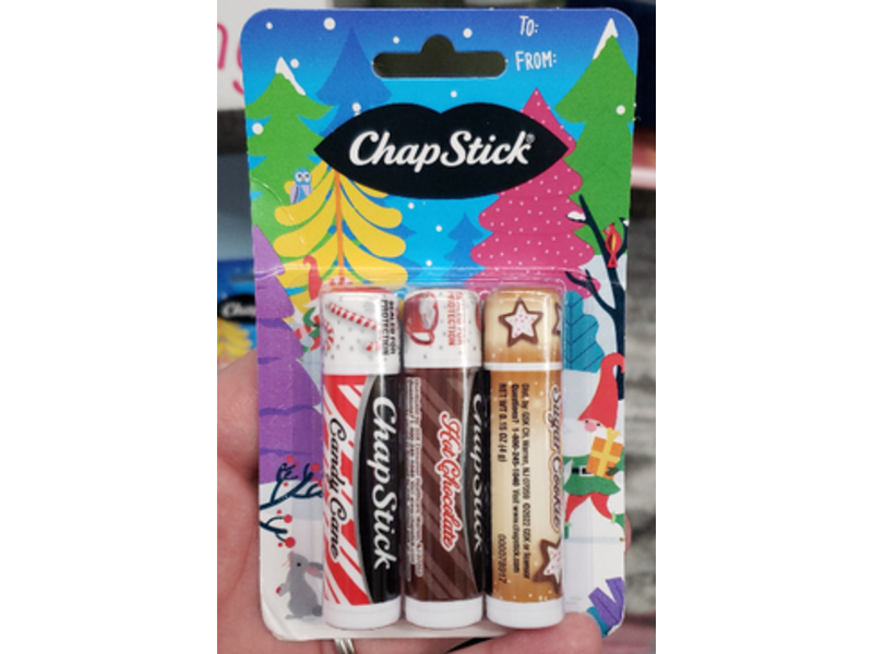 ChapStick Holiday Lip Balm, Candy Cane, Hot Chocolate & Sugar Cookie, 0.15 oz/4 g, 3 Pack