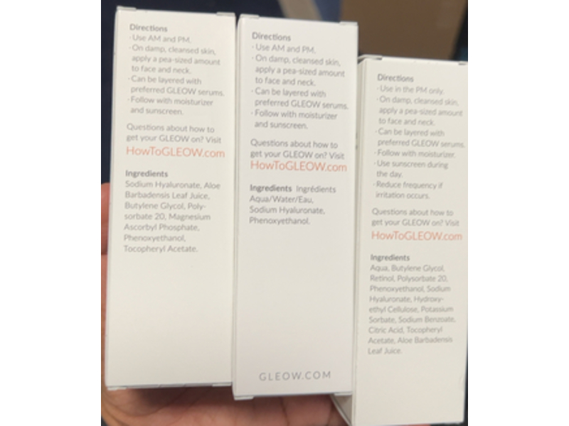 GLEOW Serum Set, Retinol + Hyaluronic Acid + Vitamin C & E, 2 fl oz/60 mL