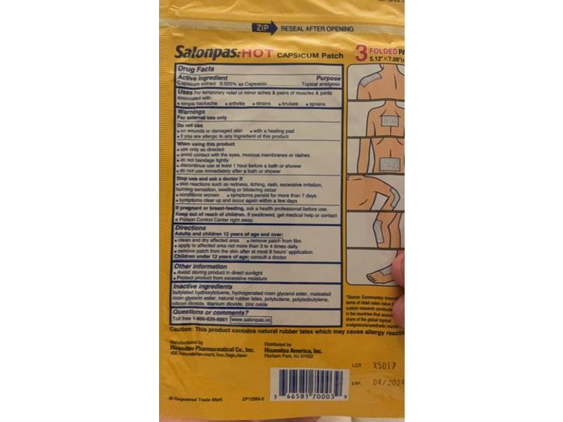 Salonpas-Hot Capsicum Patch, 3 Patches