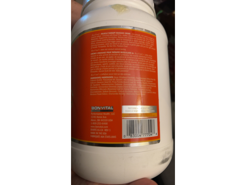 Bon Vital' Muscle Therapy Massage Creme, 3.78 L