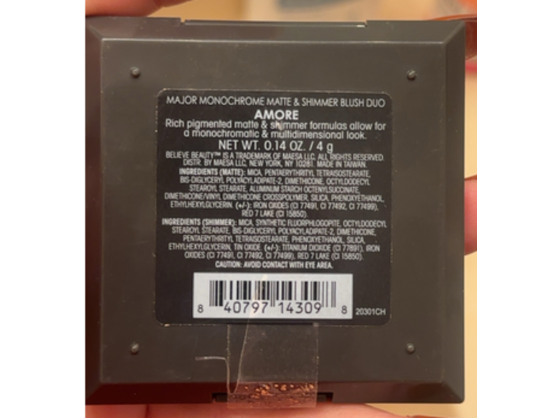 Believe Beauty Major Monochrome Matte & Shimmer Blush Duo, Amore, 0.14 oz/4 g